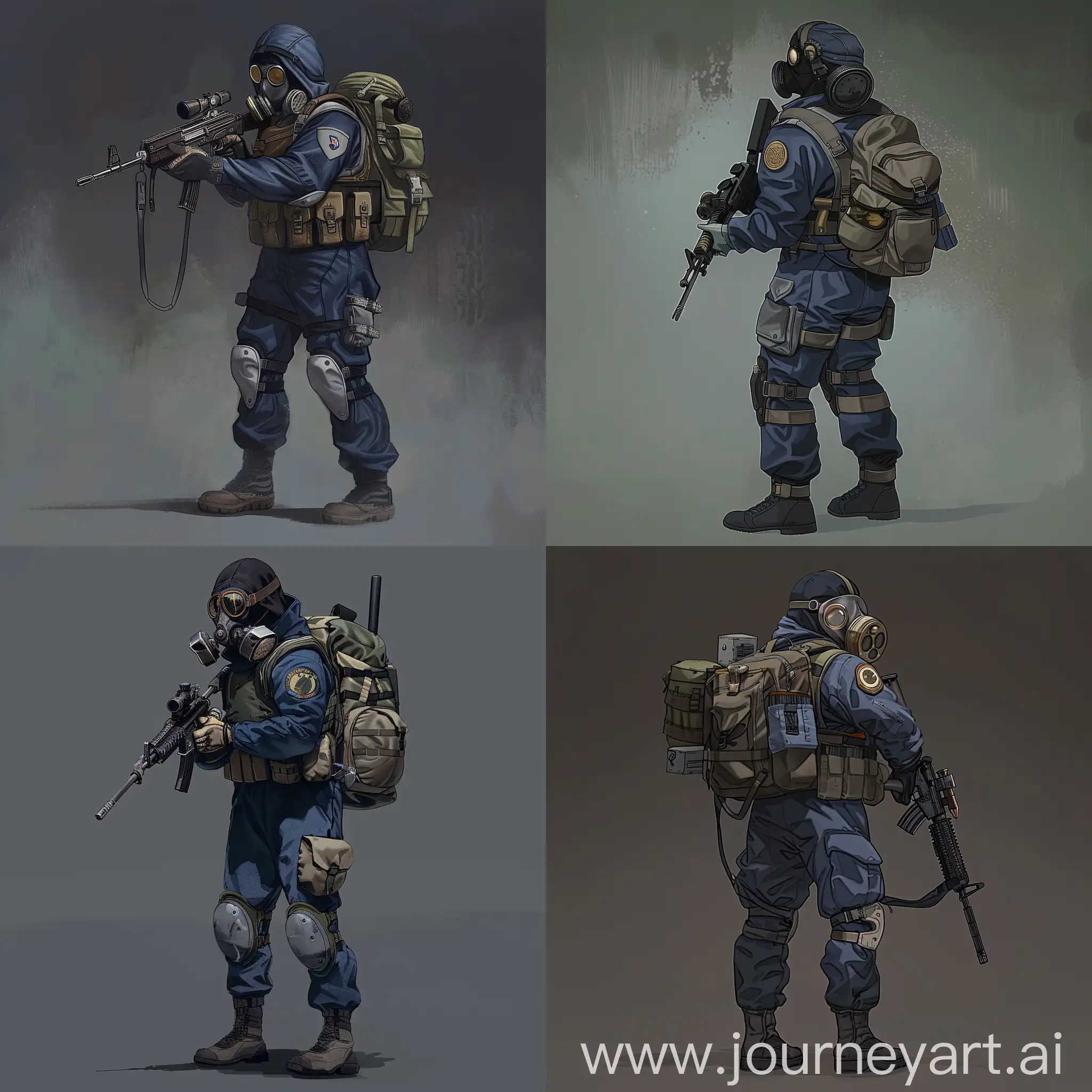 STALKER-Mercenary-in-Dark-Blue-Military-Attire-with-Rifle-and-Gas-Mask