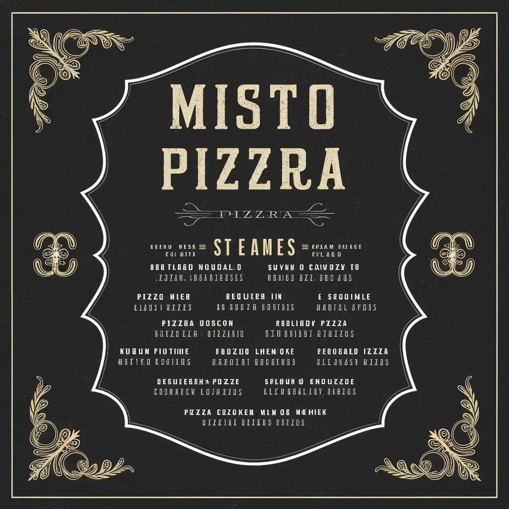 Vintage Pizza Menu Template on Black Background with White Decoration