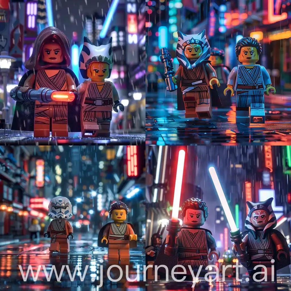 Rey-Skywalker-and-Ahsoka-Explore-Cyberpunk-Cityscape-in-Rainy-Night-Scene