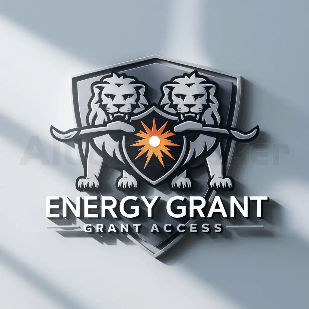 a logo design,with the text "ENERGY  Grant Access", main symbol:Two lions holding a energy icon, A shield in back, soulihuted,Moderate,be used in 0 industry,clear background