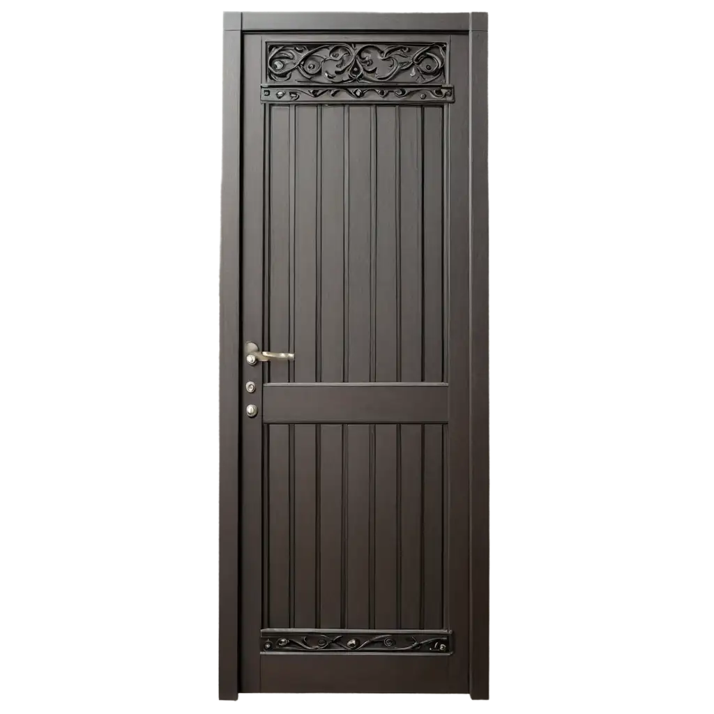 a door with iron cover, composite wood fence