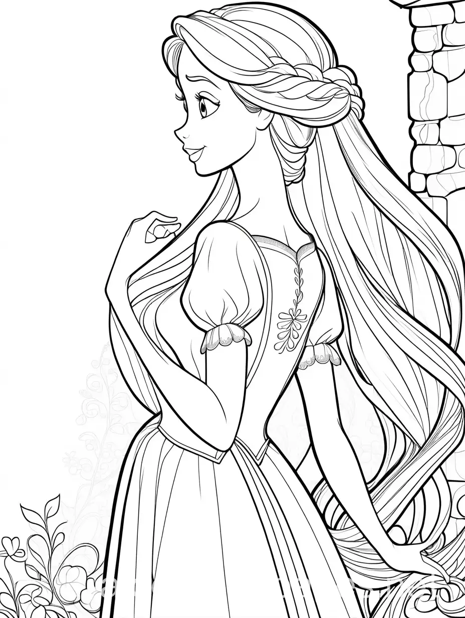 Disney-Rapunzel-Coloring-Page-Simple-Line-Art-on-White-Background