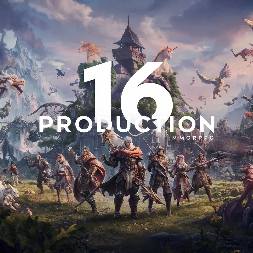Fantasy like mmo rpg wallpaper containing the title "16 PRODUCTION"