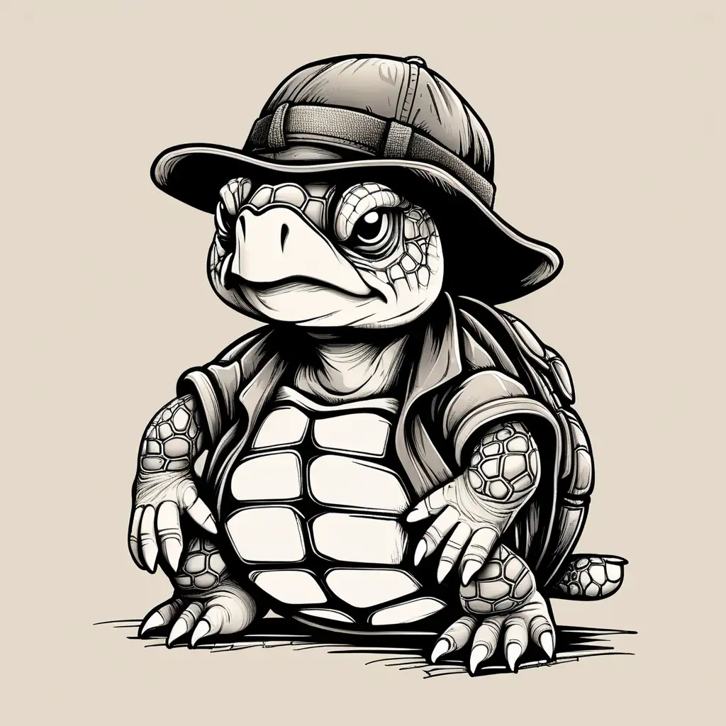 Hobo Turtle Sketchbook Cartoon Playful TShirt Graphic
