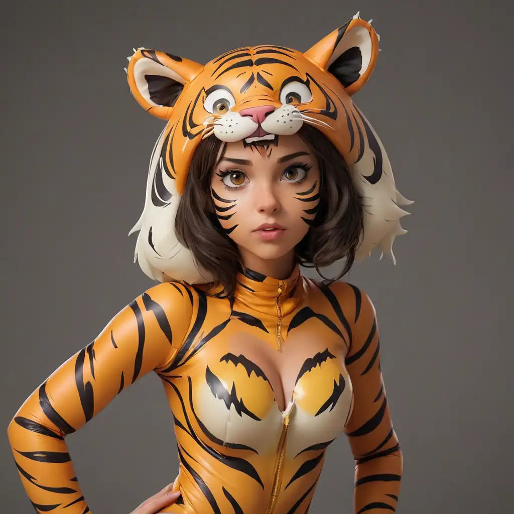 Inflated-Tiger-Costume-Playful-Rubber-Girl-with-Tiger-Makeup