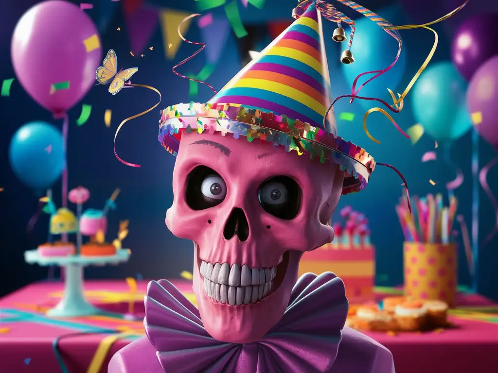 Pink-Skull-in-Festive-Cap-Celebrates-Halloween-Cheerfully