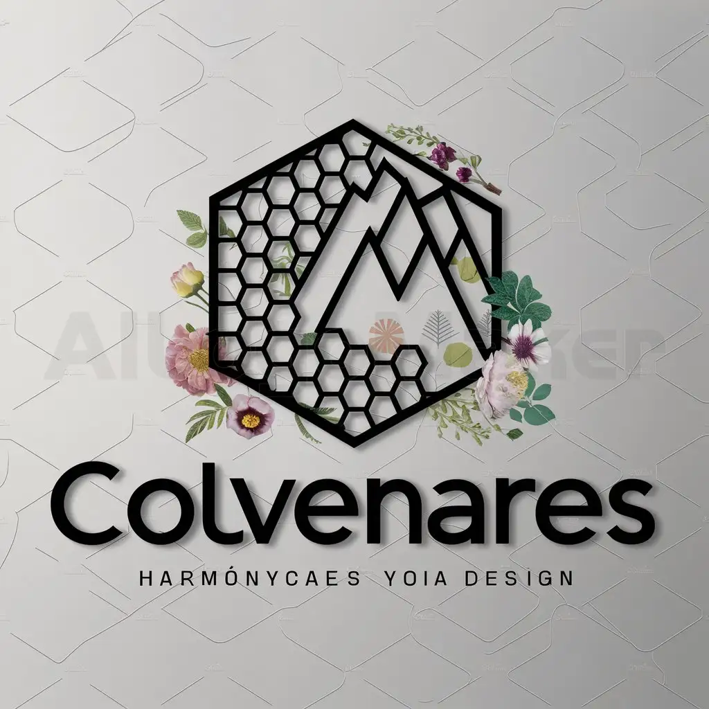 a logo design,with the text "colvenares", main symbol:I want a logo with a hexagonal, a honeycomb, mountain, flowers I need everything merged or similar,Moderate,clear background