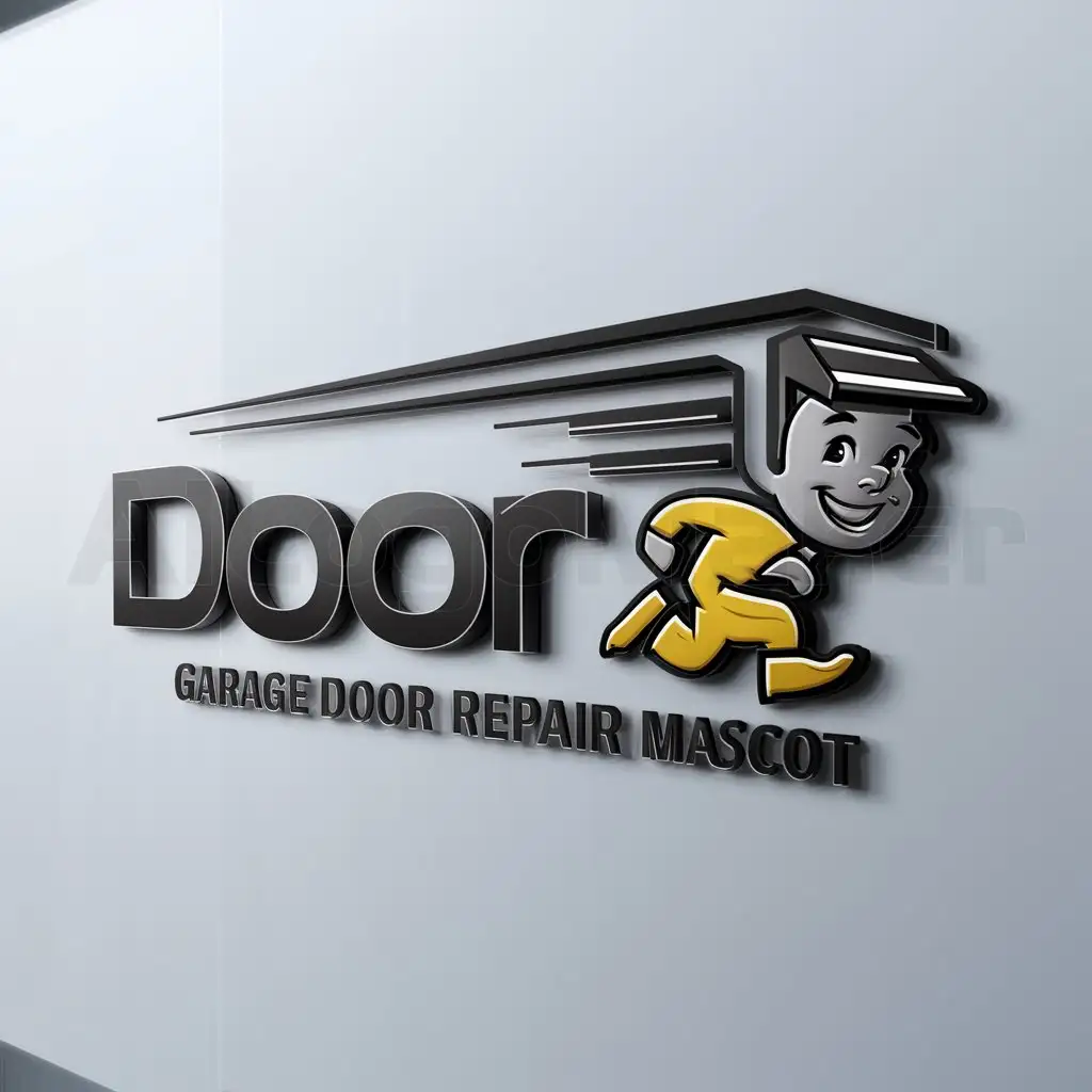 a logo design,with the text "Door", main symbol:garage door repair mascot logo, showing speed and flow.,complex,be used in Others industry,clear background