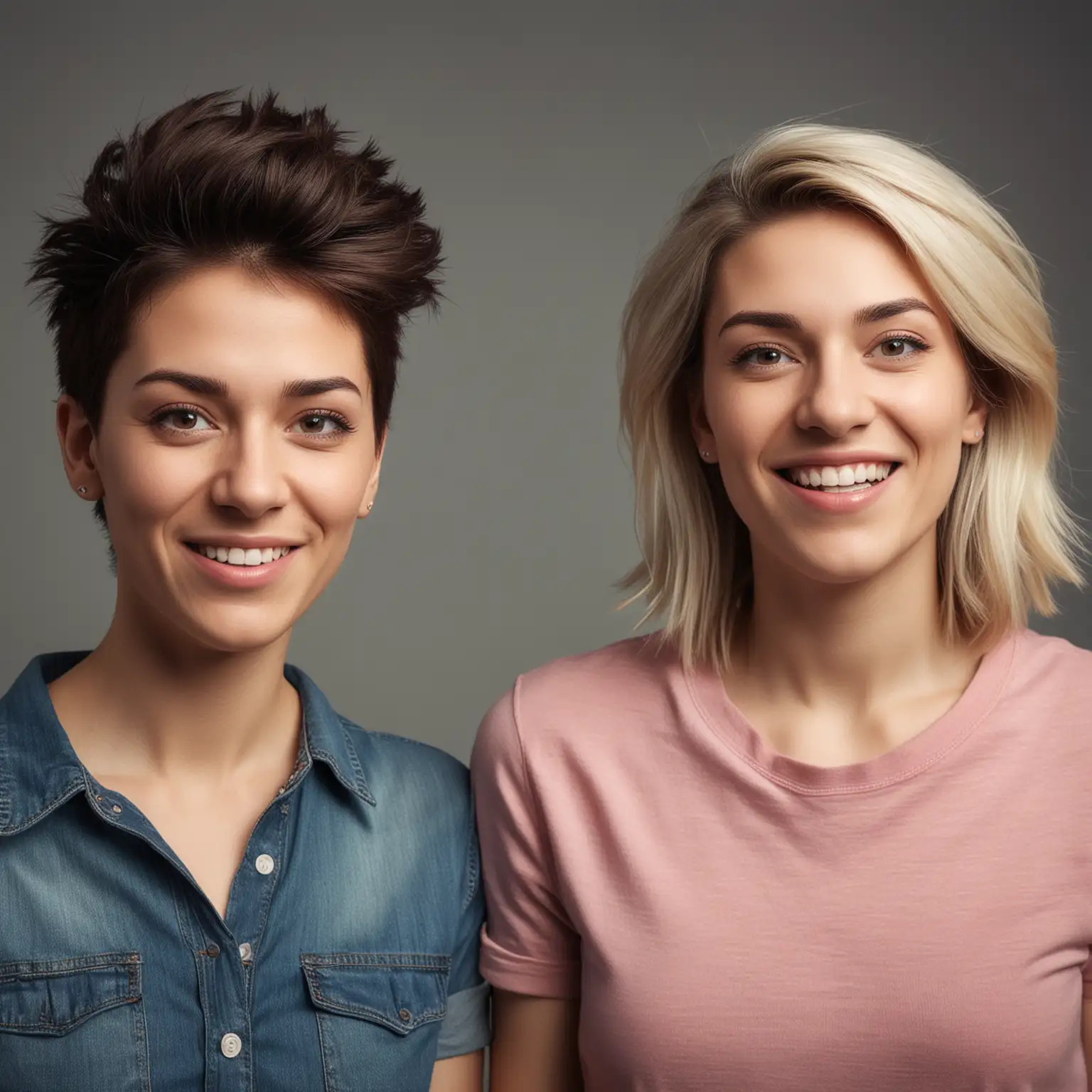 Please create a realistic image of two adult cis-gender female friends demonstrating human strengths and positive emotions