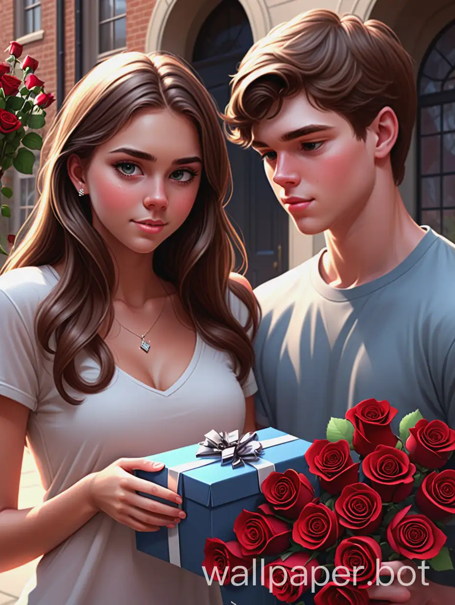 college student john ,a white boy with brown hair, have to surround his girlfriend with all kinds of favors,giving her gifts,roses,diamonds, hoping that the girl would like him.