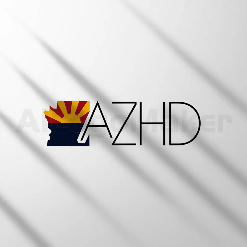 a logo design,with the text "AZHD", main symbol:The text 'AZHD' with or inside of the Arizona state flag with a sunset or incorporating Arizona state symbols in some way,Minimalistic,clear background