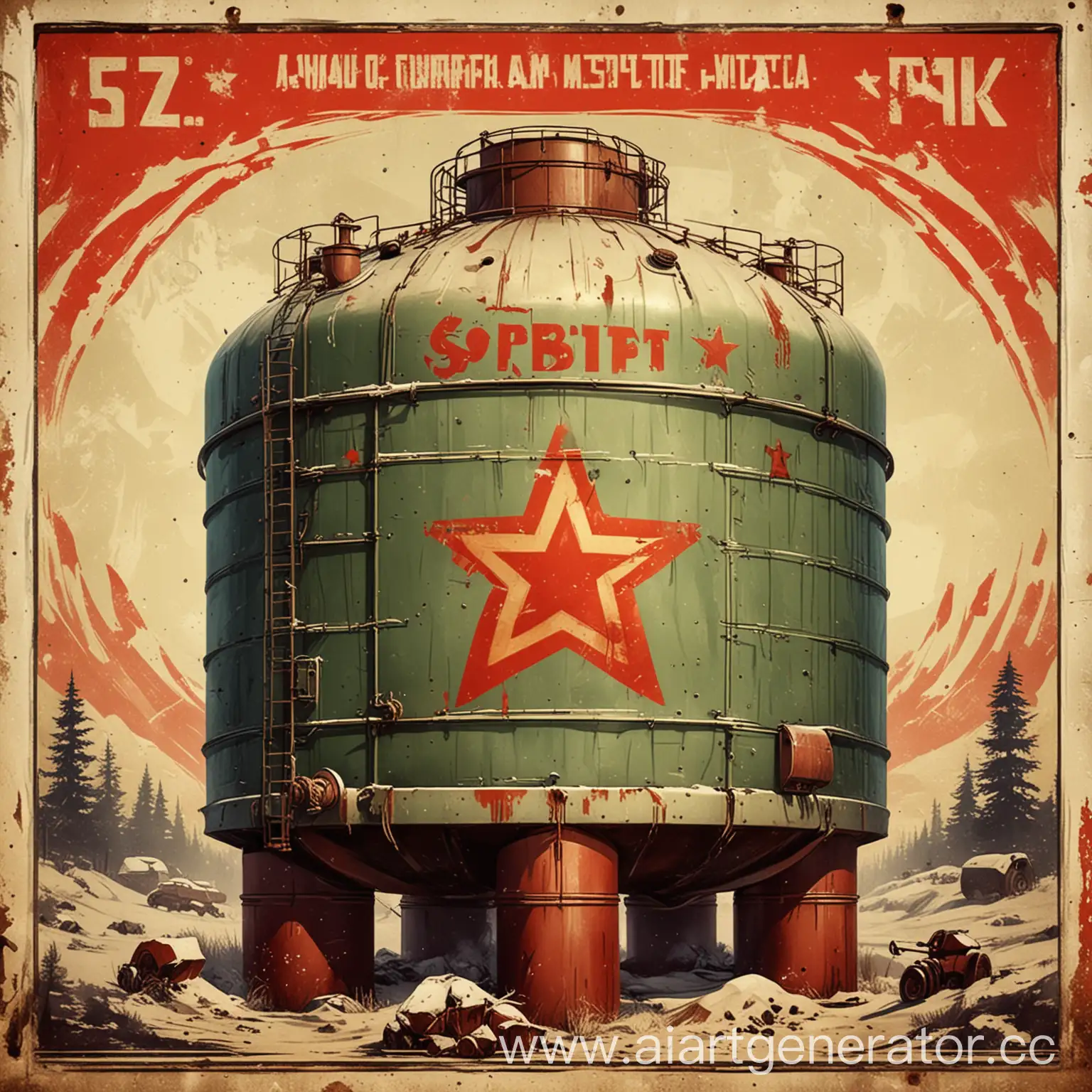 Нефтяной резервуар в стиле советским плакатов. 