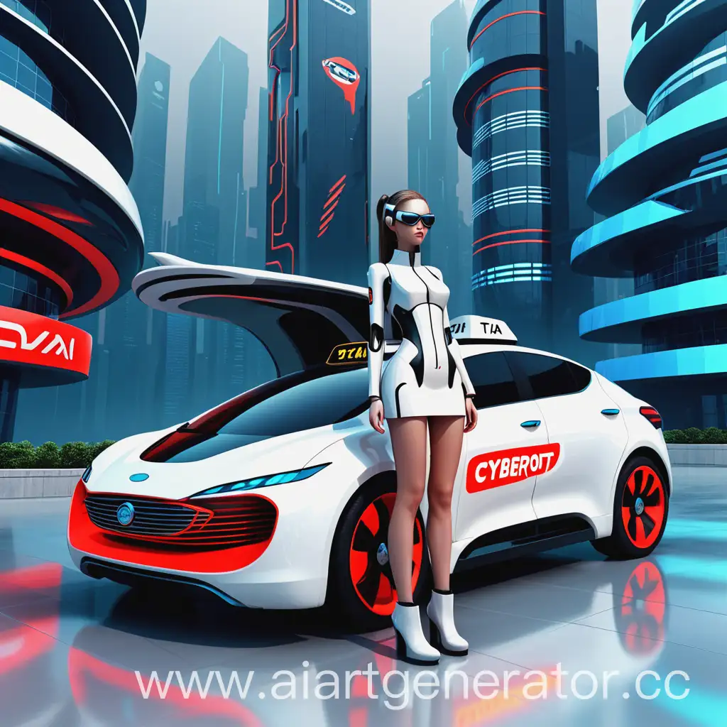 Futuristic-Cyberport-Scene-with-Red-and-Black-Taxi-and-Girl
