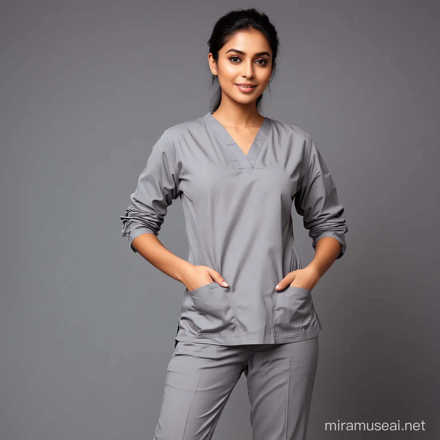 Stylish Indian Model in Doctor Scrub Suit at Clinic