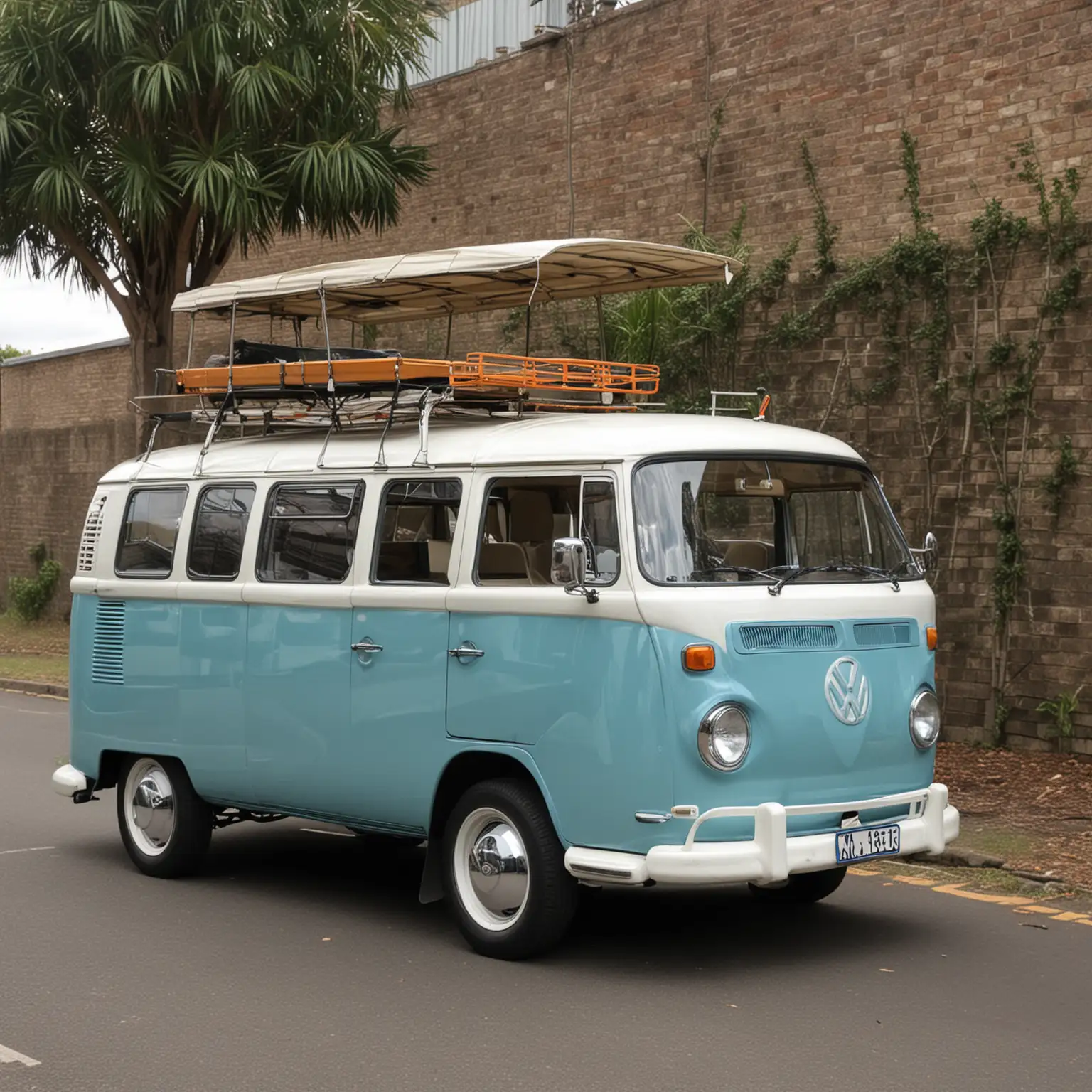 Fully Restored Classic Kombi Van in Vibrant Colors Parked by the Beach