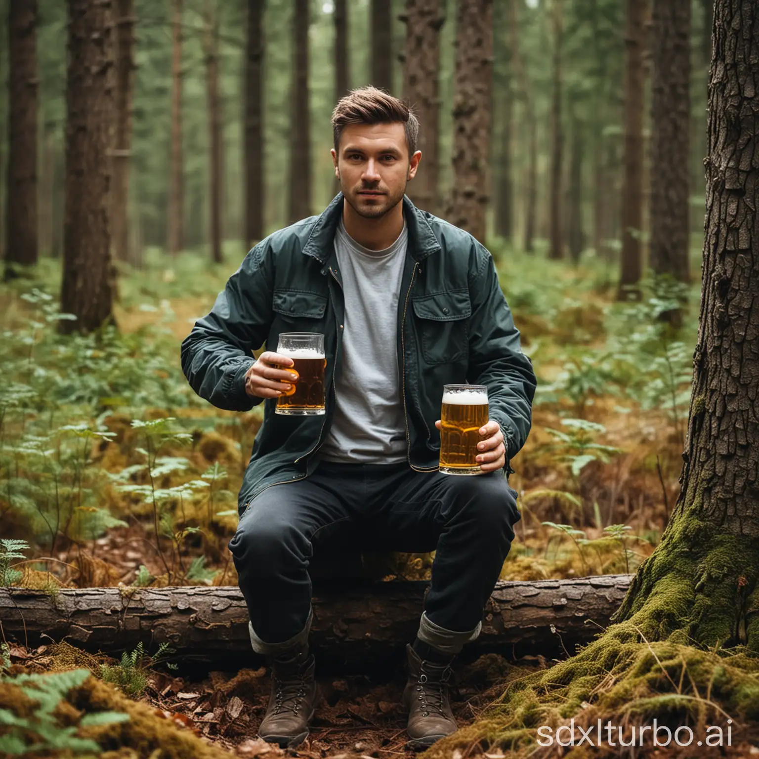 Forester in forest with beer