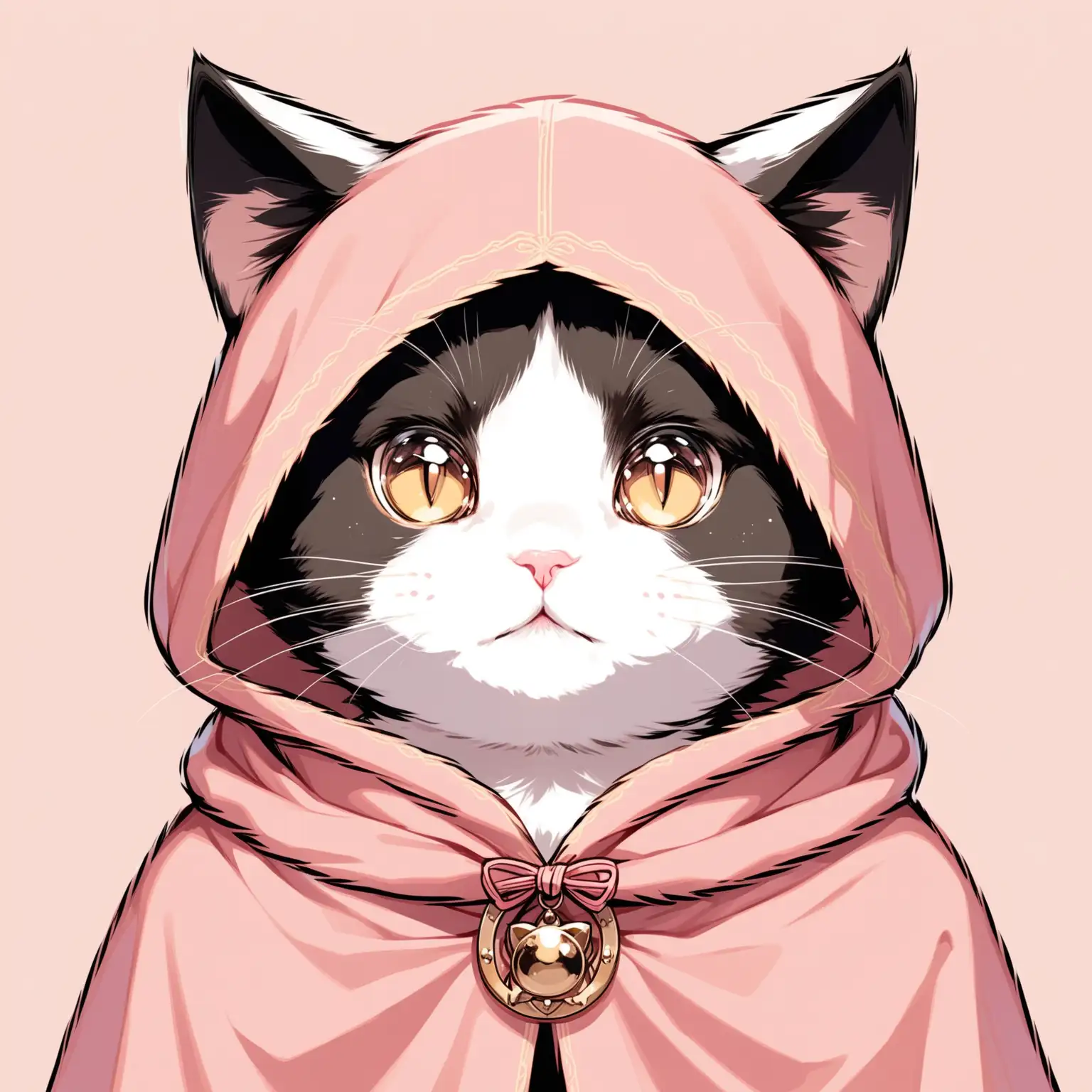 Adorable Cat Portrait Cloaked Feline on Soft Pink Background