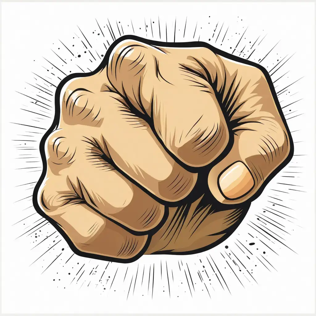 fist cartoon vector clip art, fist is coming straigt forward, white background, high resolution