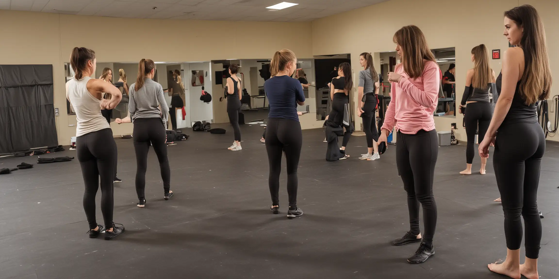 women getting ready for self-defense class