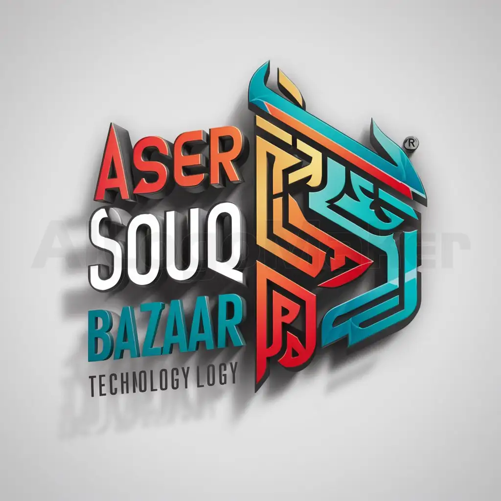 LOGO-Design-For-Asser-Souq-Bazaar-Vibrant-3D-Text-and-Symbol-for-the-Technology-Industry
