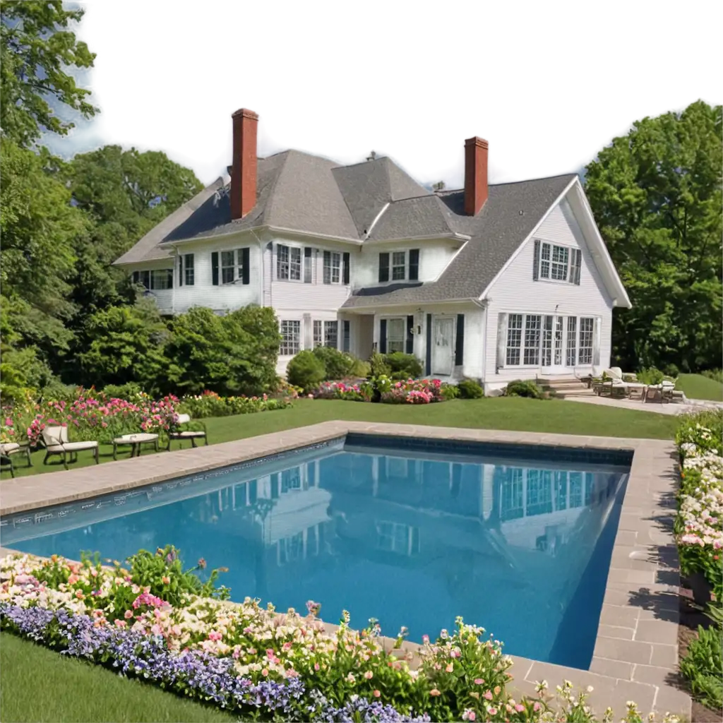 Exquisite-Big-House-with-Pool-and-Beautiful-Farm-Flowers-in-New-York-Captivating-PNG-Image