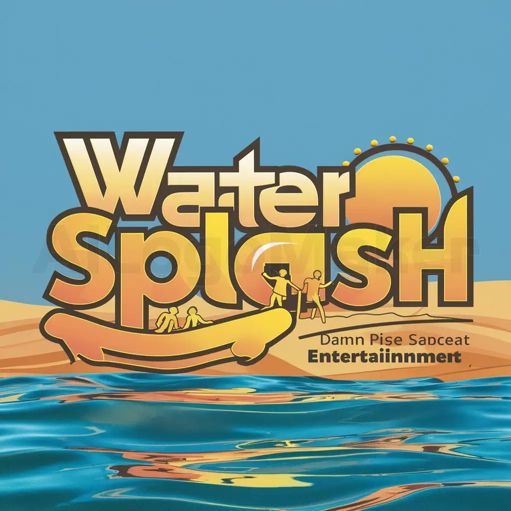 a logo design,with the text "Water Splash", main symbol:floater pulled by a boat with people, warm colors, the sea during the day,Moderate,be used in Entertainment industry,clear background