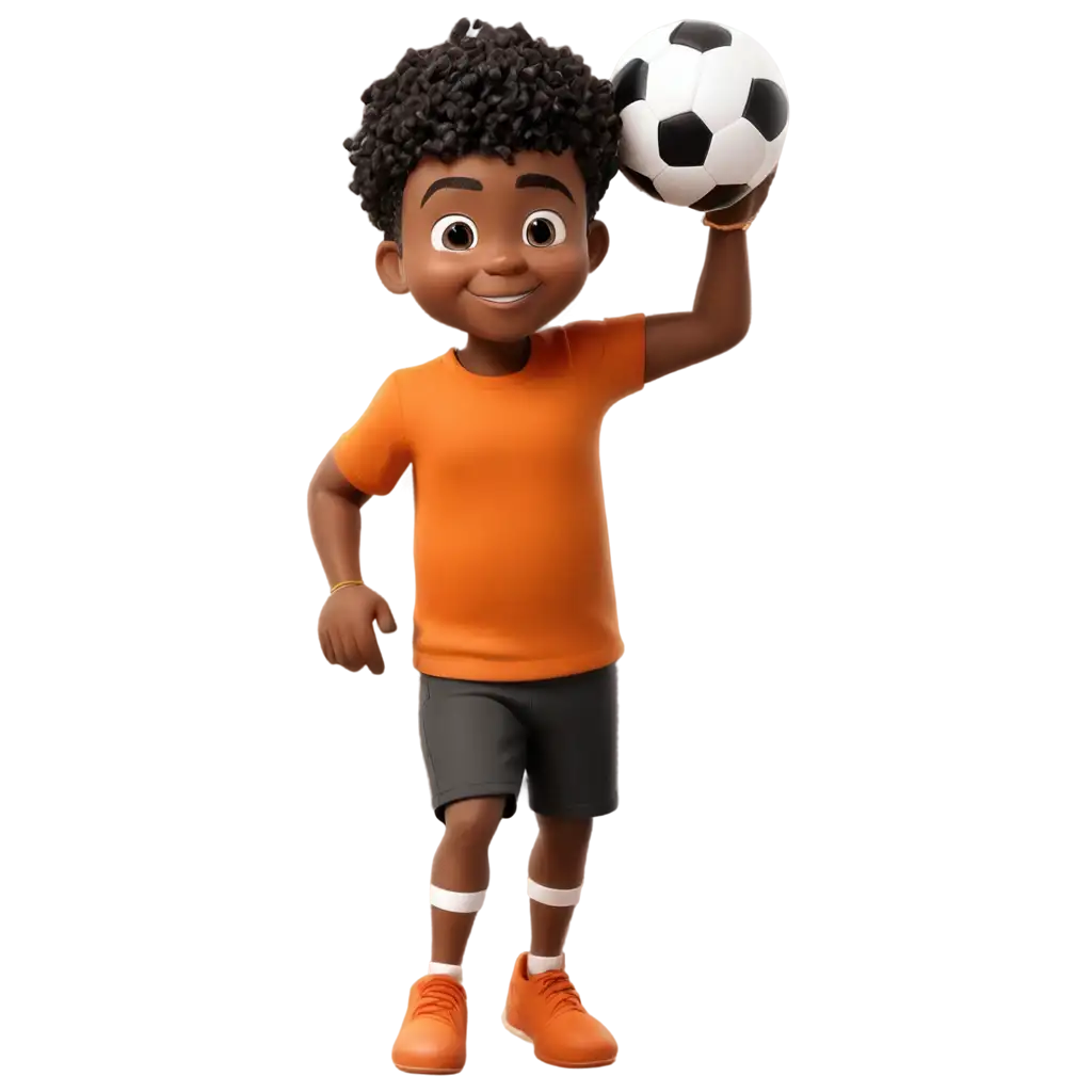petit homme footballeur noir dessins animé avec un ballon africain 