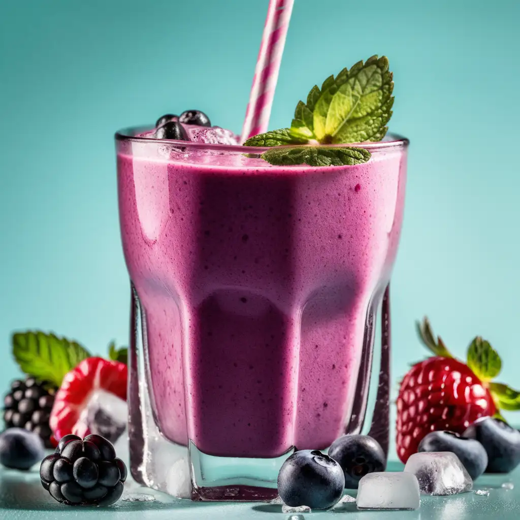 Refreshing Berry Smoothie with Mint Leaves and Ice Cubes