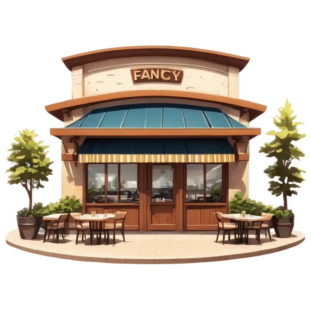 front view of fancy restaurant cartoon version