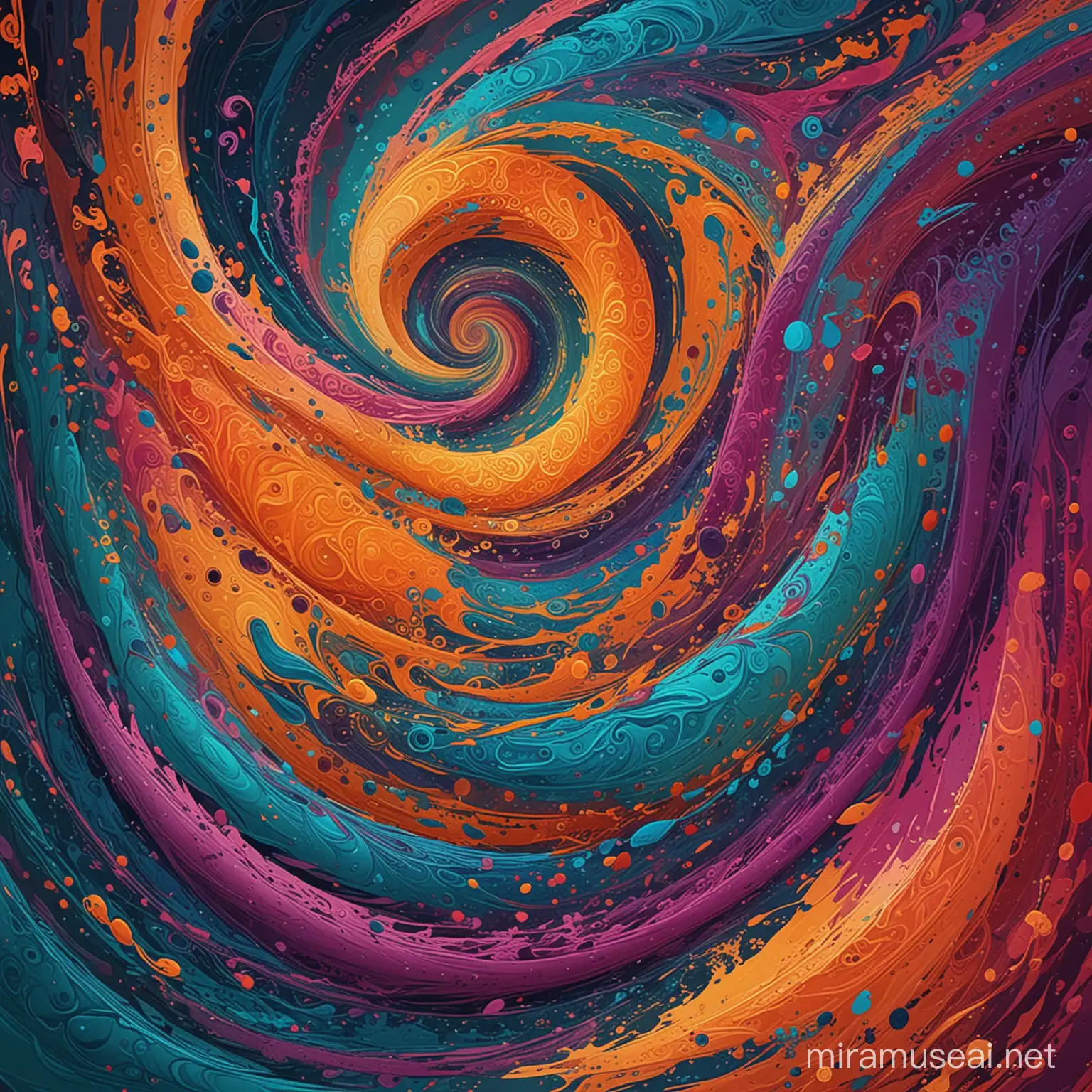 Abstract Digital Painting of Swirling Organic Shapes and Bright Colors