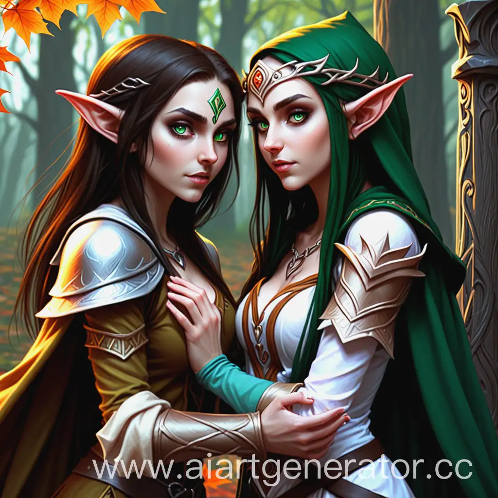 Romantic-Encounter-HalfElf-Priestess-and-Rogue-Embrace-in-Love