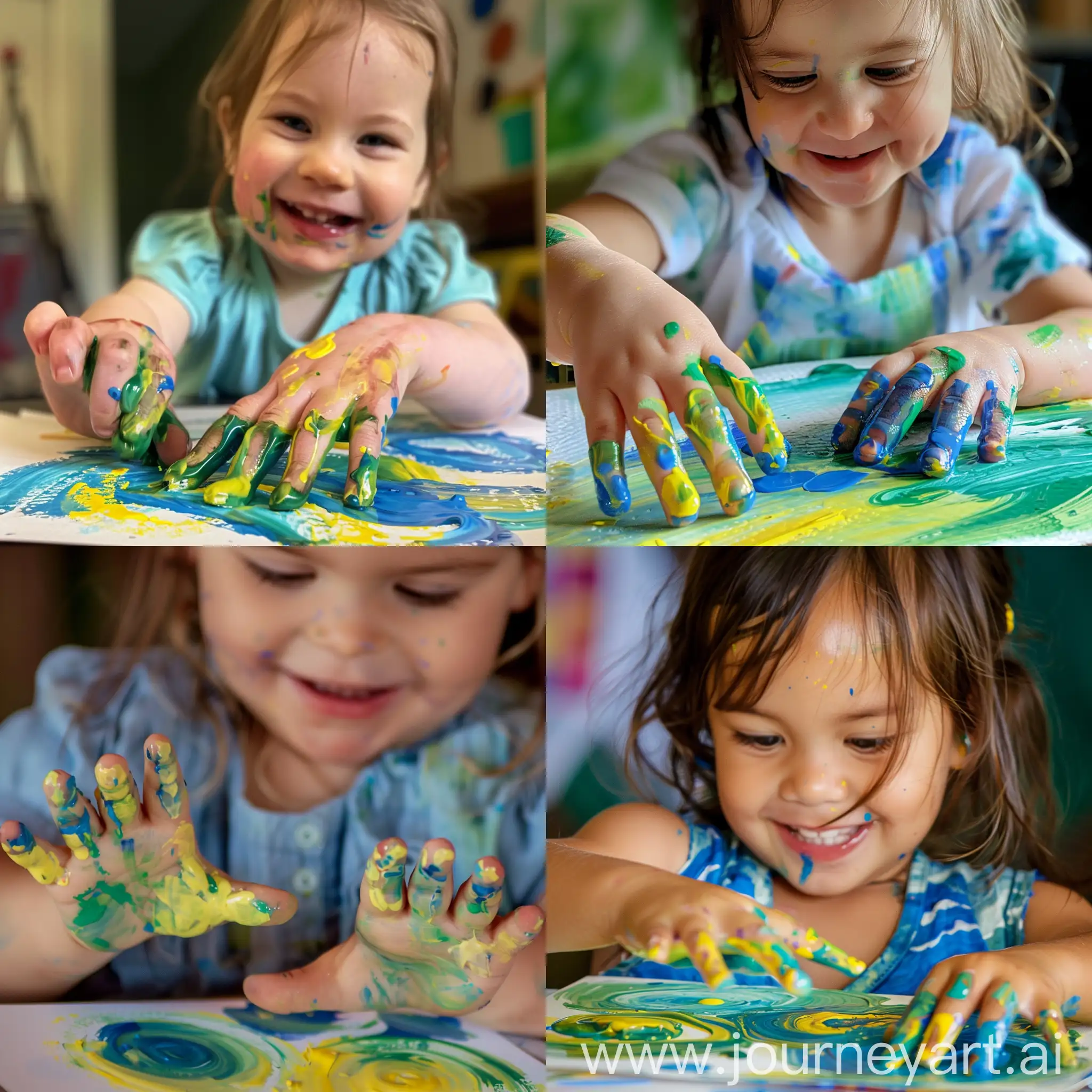 Joyful-4YearOld-Sarah-Creates-Vibrant-Green-Swirls-with-Finger-Painting