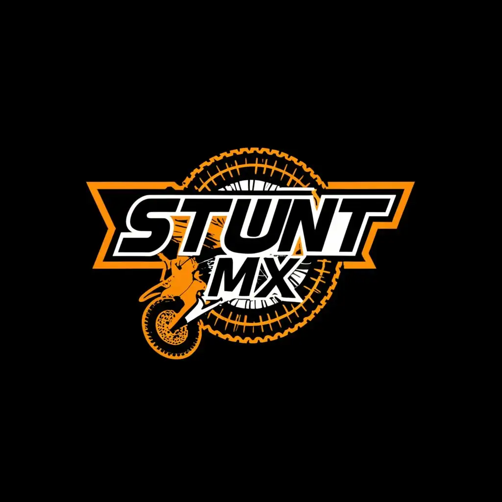 a logo design,with the text "Stunt Mx", main symbol:cross-country motorcycle on the rear wheel,complex,be used in Others industry,clear background