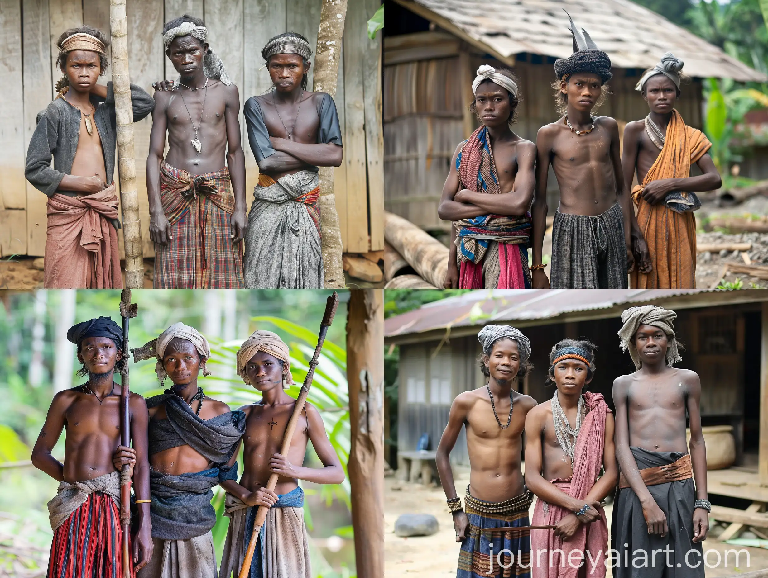 Indonesian-Batak-Youths-Standing-Outdoors-in-Traditional-Attire