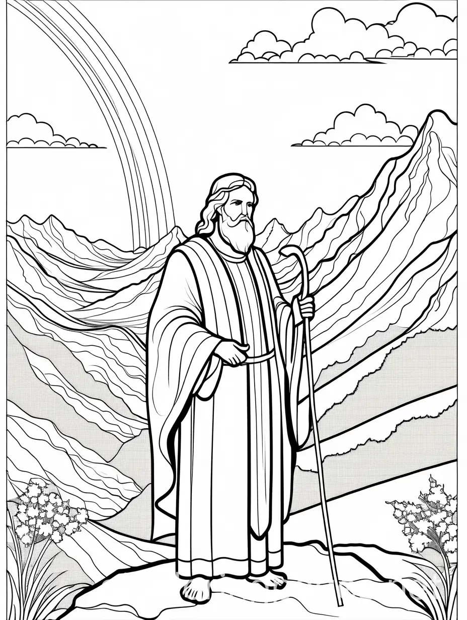 Abraham's Call - Genesis 12:1-9nColoring page, Coloring Page, black and white, line art, white background, Simplicity, Ample White Space. The background of the coloring page is plain white to make it easy for young children to color within the lines. The outlines of all the subjects are easy to distinguish, making it simple for kids to color without too much difficulty