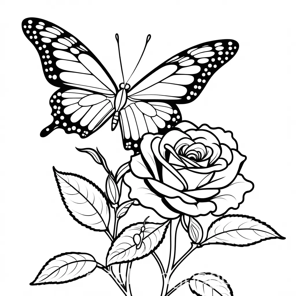 Butterfly-on-Rose-Coloring-Page-Simple-Line-Art-for-Kids