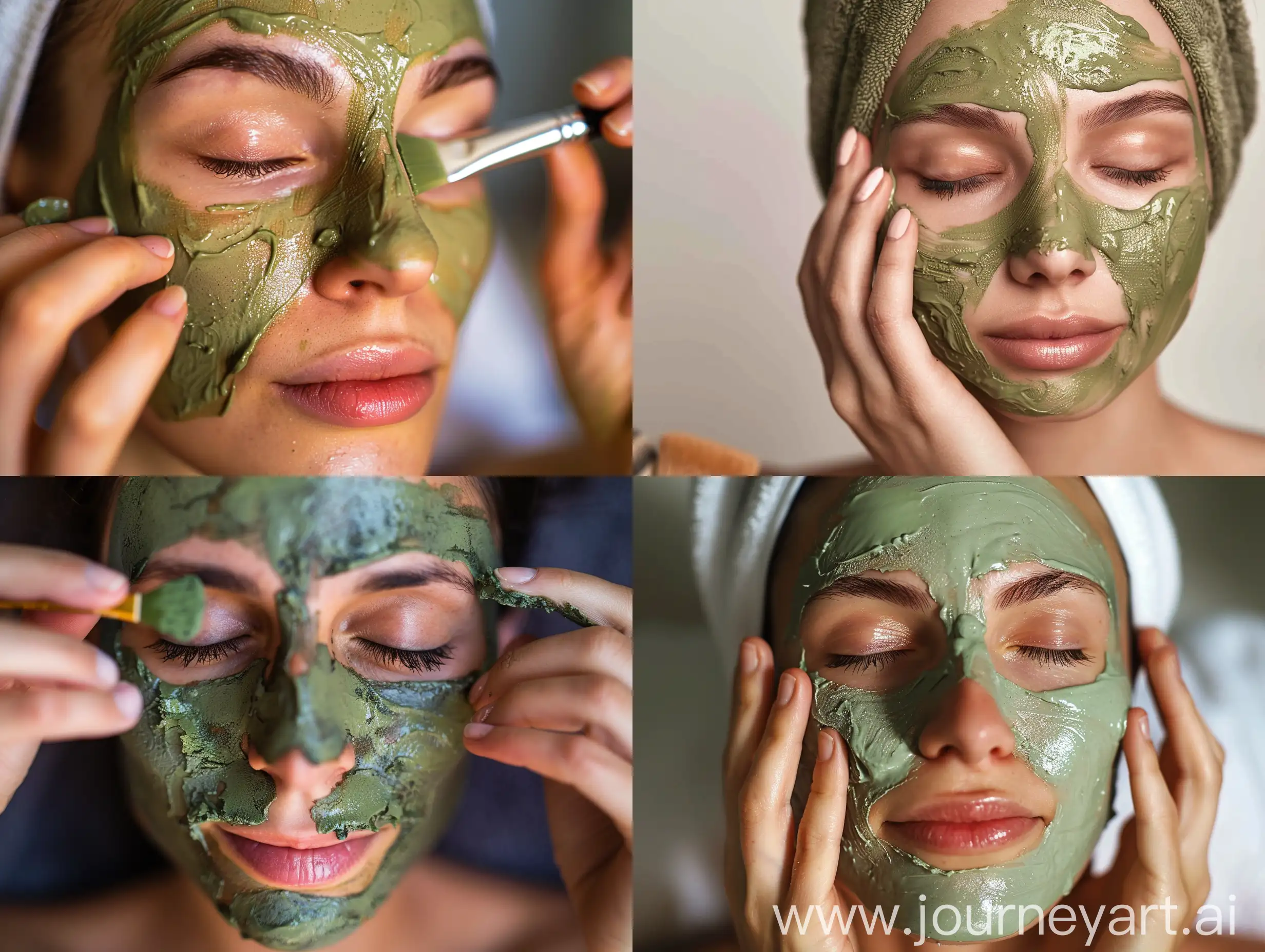Woman-Applying-Matcha-Face-Mask-for-Skin-Care-Routine
