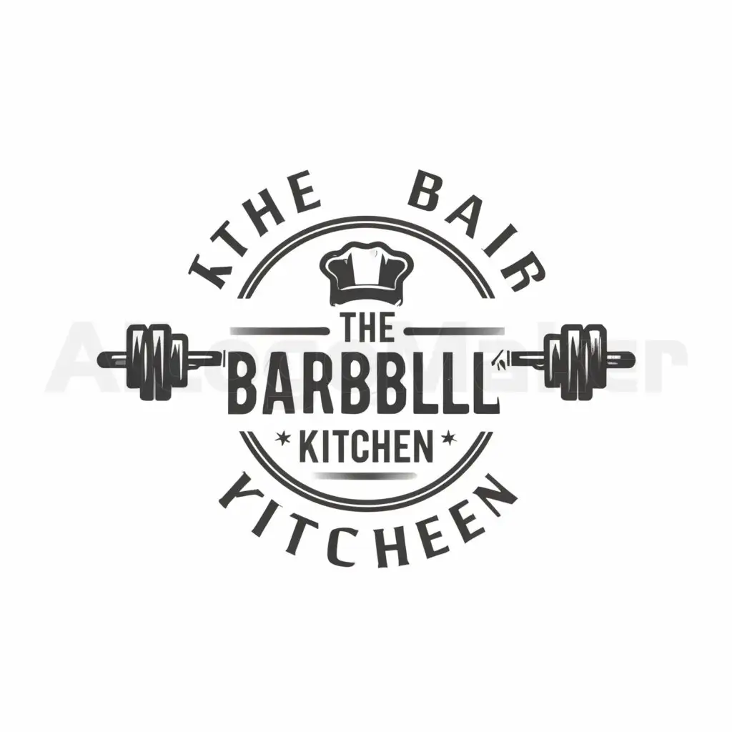 a logo design,with the text "The Barbell Kitchen", main symbol:barbell, cooking,complex,be used in Sports Fitness industry,clear background