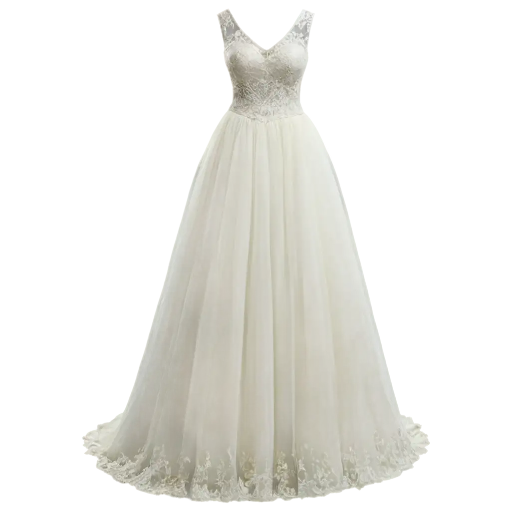 Produce a transparent PNG image of a stunning white wedding dress with a sophisticated and refined look.