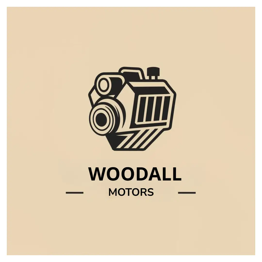a logo design, with the text 'Woodall Motors', main symbol: a diesel engine, Moderate, to be used in the Automotive industry, clear background