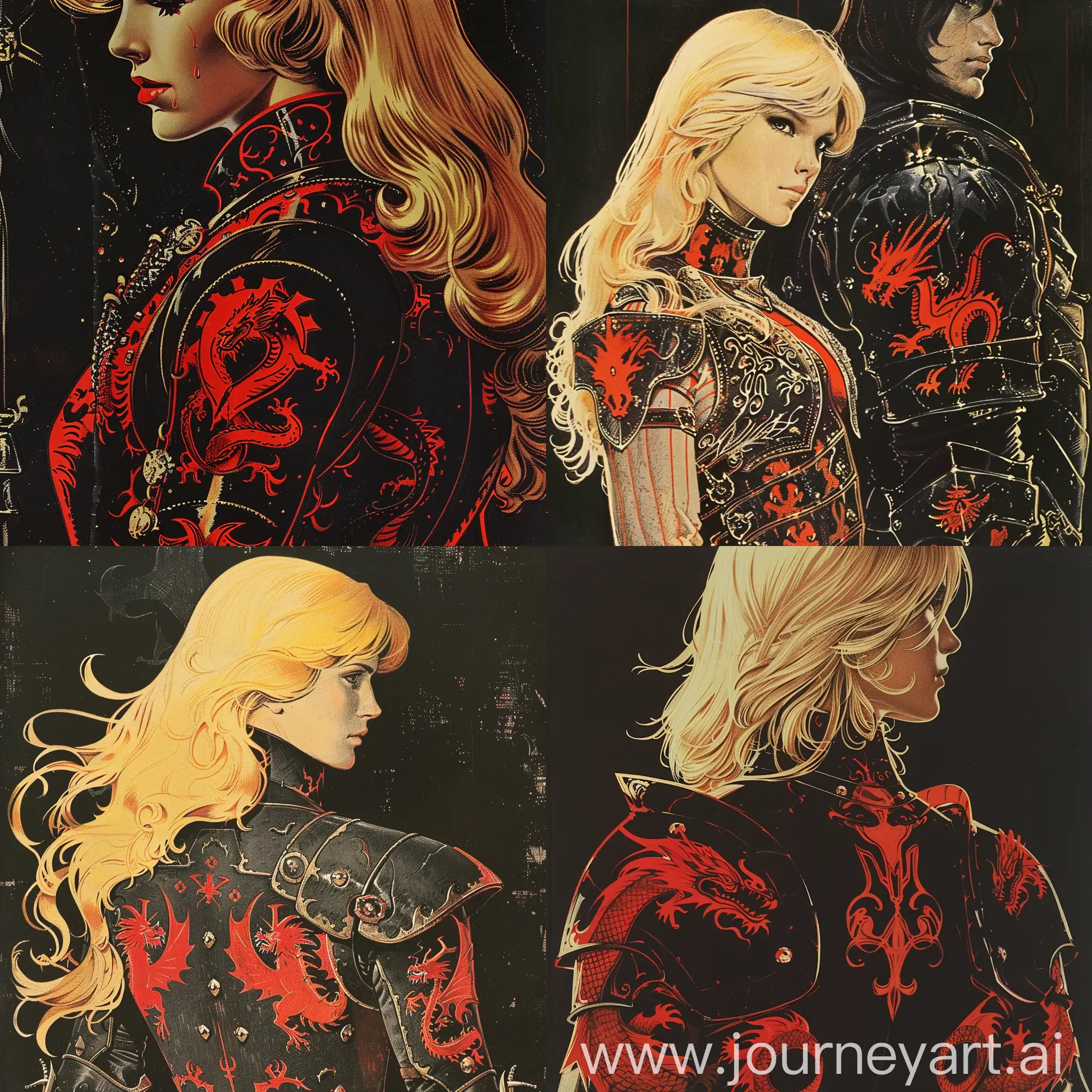 1970s-Dark-Fantasy-Art-Woman-Warrior-in-Dragon-Armor