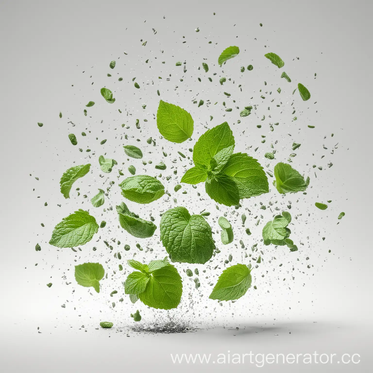 Mint-Leaves-Cascading-in-Dynamic-Motion-on-White-Background