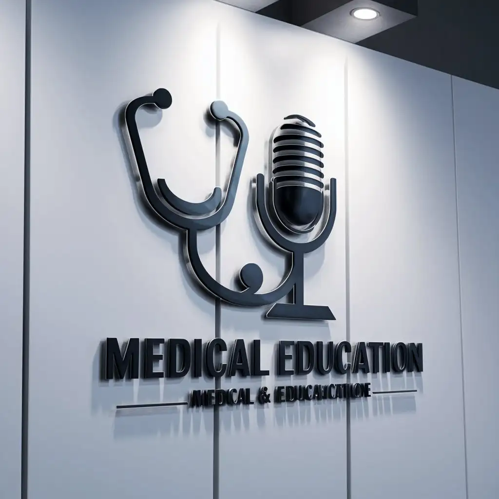 Logo sur fond blanc pour un concept de vulgarisation médicale avec un microphone. 