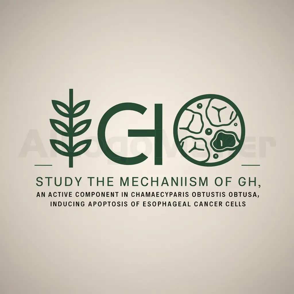 a logo design,with the text "Study on the mechanism of GH, an active component in Chamaecyparis obtusa, inducing apoptosis of esophageal cancer cells", main symbol:plants and cells,Moderate,be used in Medical Dental industry,clear background