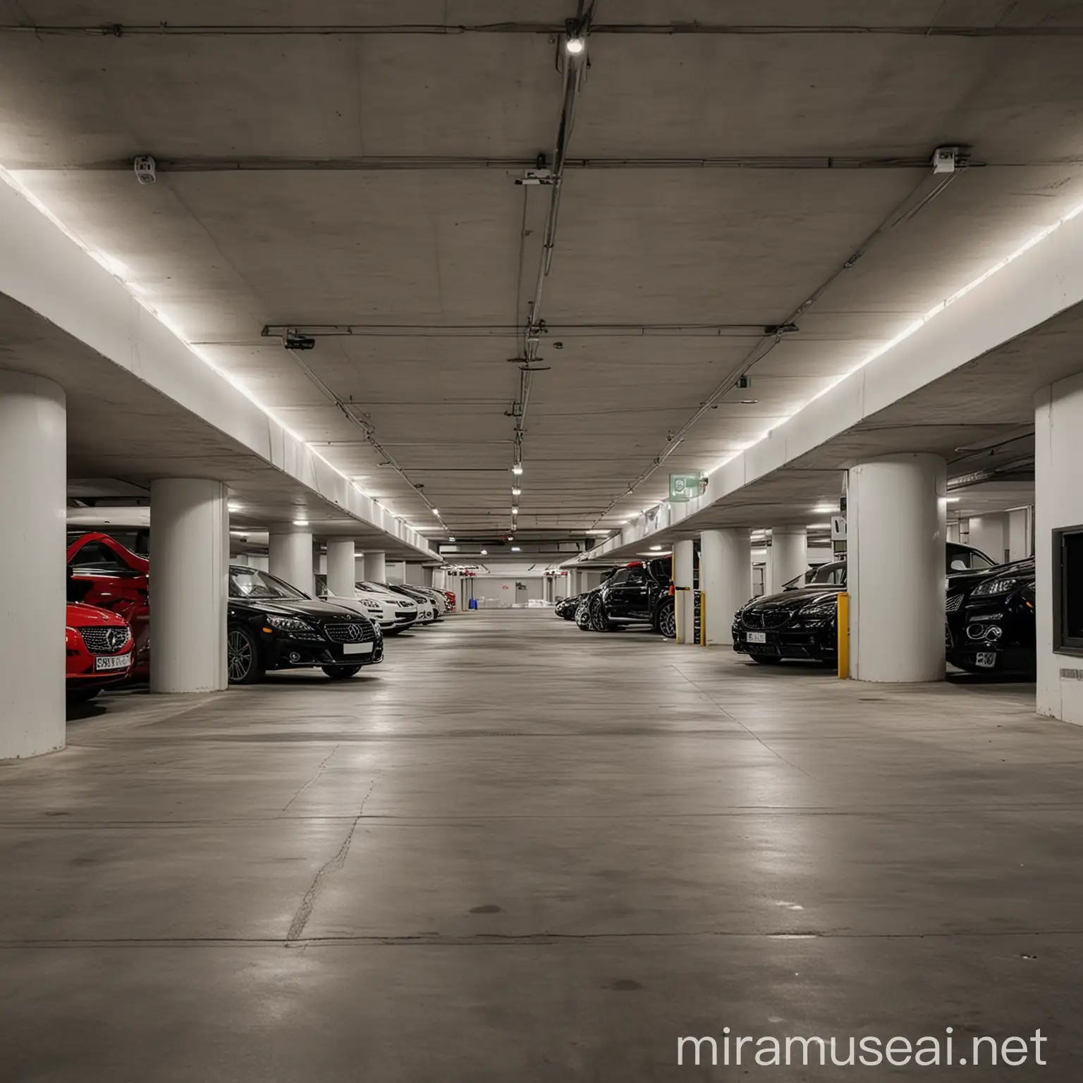 Luxury Cars in a Nice and Elegant Closed Parking Garage