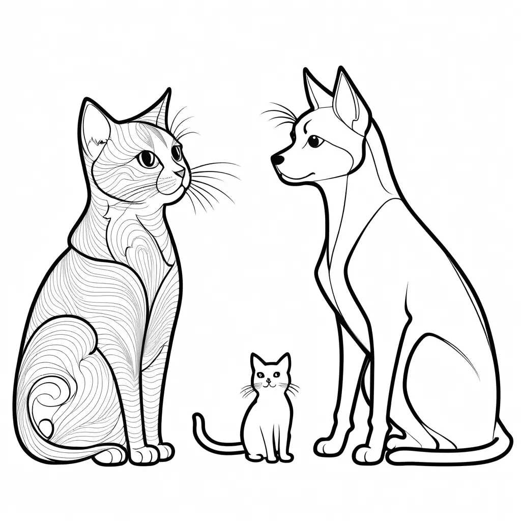cat and dog talking
, Coloring Page, black and white, line art, white background, Simplicity, Ample White Space. The background of the coloring page is plain white to make it easy for young children to color within the lines. The outlines of all the subjects are easy to distinguish, making it simple for kids to color without too much difficulty