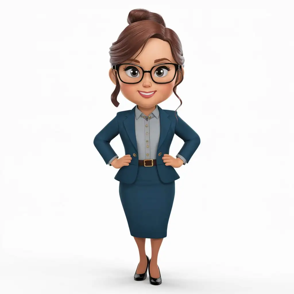 Professional Woman in Corporate Attire 3D Cartoon Character with Cute Appeal