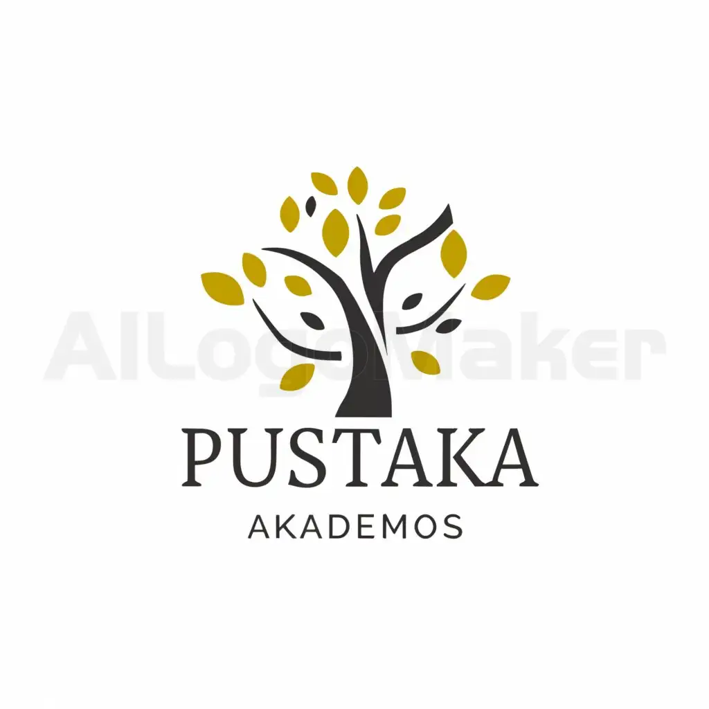 a logo design,with the text "pustaka akademos", main symbol:tree,Minimalistic,clear background