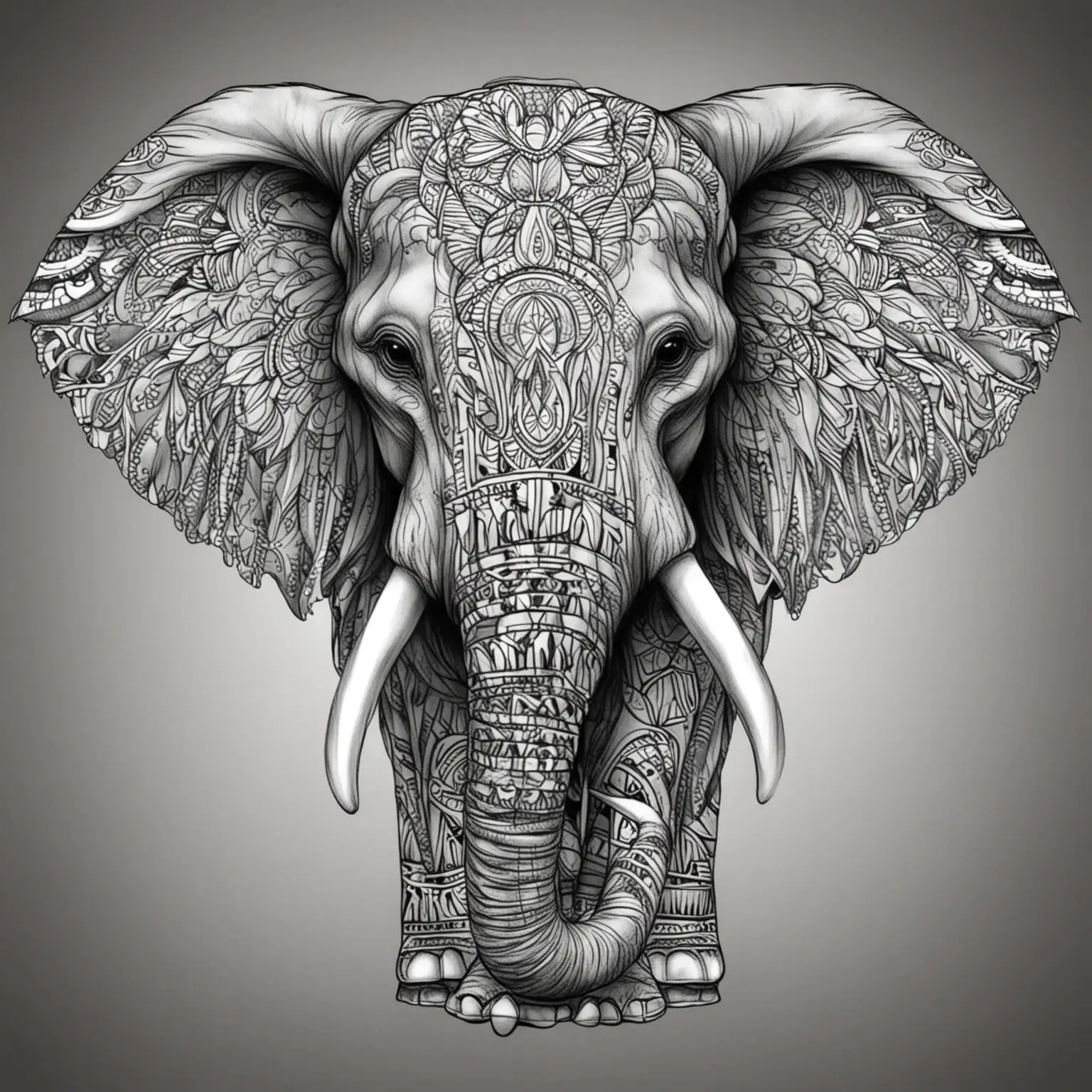 Tribal Elephant Portrait Outline for Coloring Book