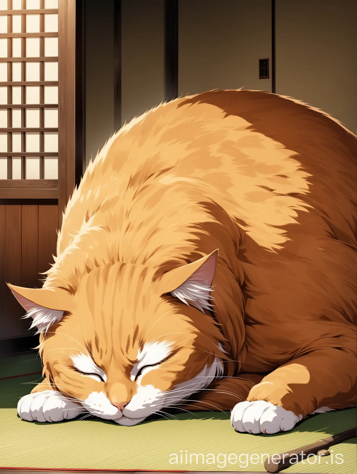 very huge cat sleep in the old japanese room